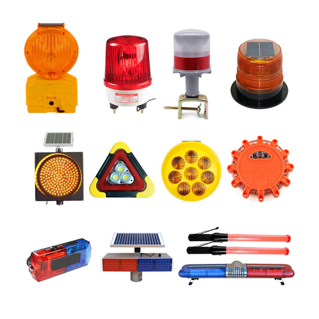 Traffic Security Warning Red Blue Flashing LED Solar Warning Light